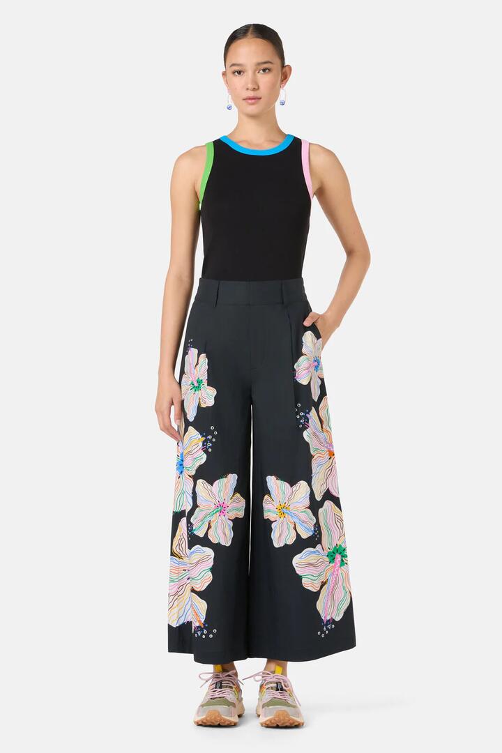 Image of a model wearing Skirts. Product name - Hibiscus Culotte in Print colour by brand - Gorman