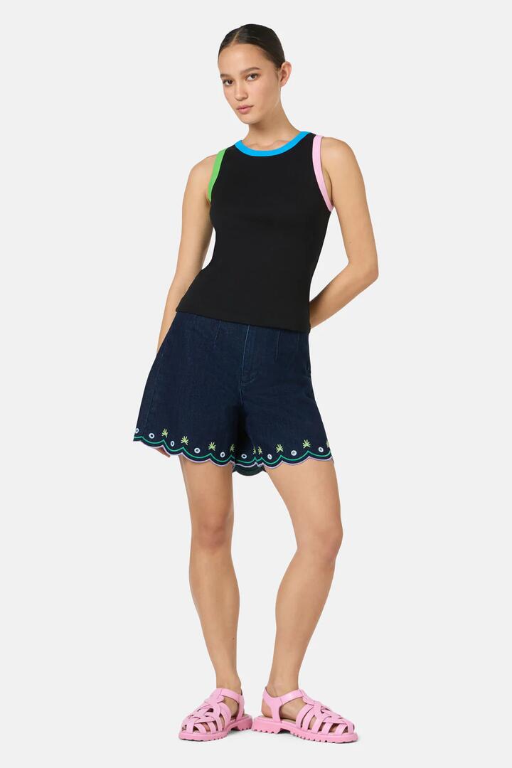 Image of a model wearing Shorts. Productname: Greta Denim Short in Indigo colour by brand - Gorman