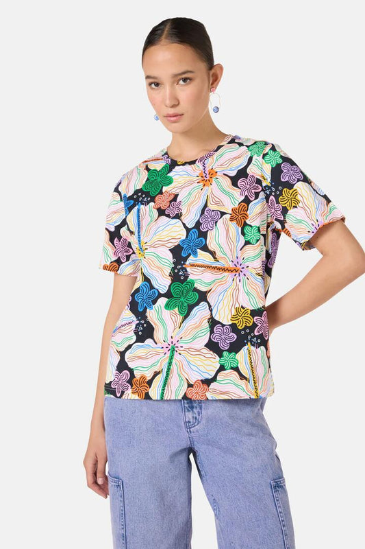 Image of a model wearing Tops. Productname: Hibiscus Classic Tee in Print colour by brand - Gorman