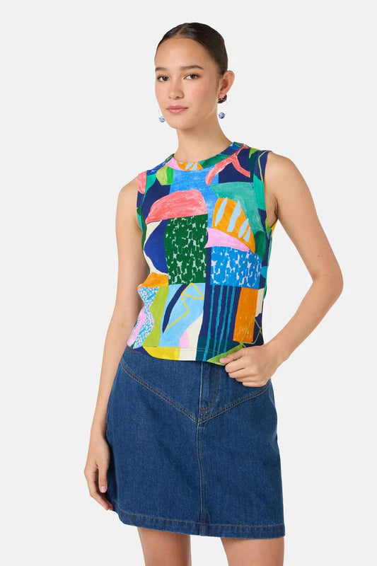 Image of a model wearing Tops. Productname: Jungle Rhapsody Rib Tank in Print colour by brand - Gorman