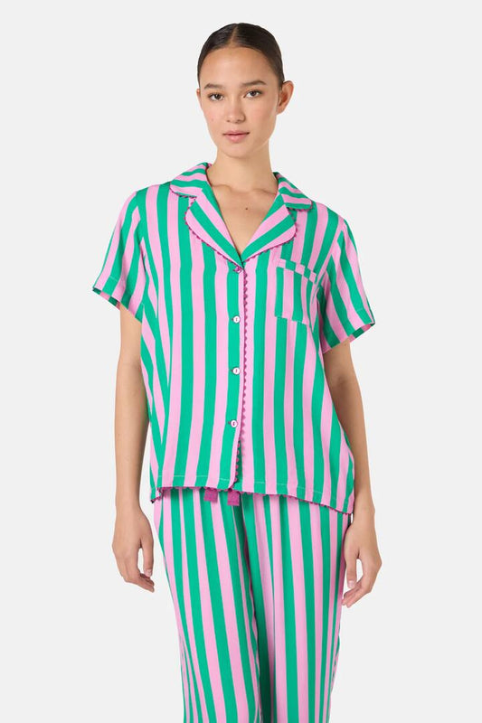 Image of a model wearing Pants. Productname: Stripe PJ Pants Set in Stripe colour by brand - Gorman