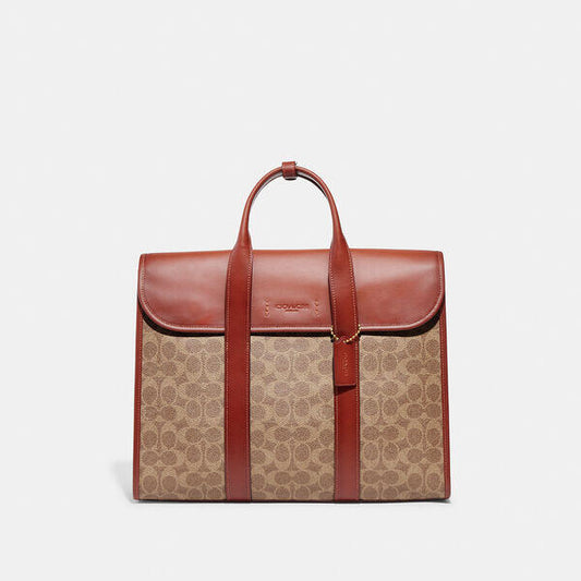 Image of Accessories. Productname: Gotham Portfolio In Signature Canvas in TAN/RUST colour by brand - Coach Outlet Australia