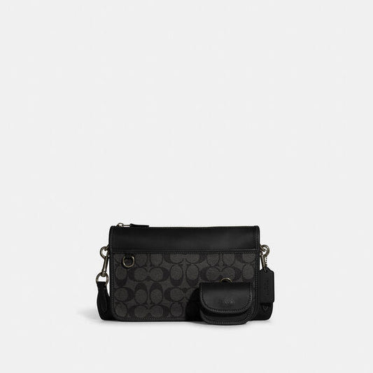 Image of Bags. Productname: Heritage Convertible Crossbody With Hybrid Pouch In Colorblock Signature Canvas in CHARCOAL/BLACK colour by brand - Coach Outlet Australia