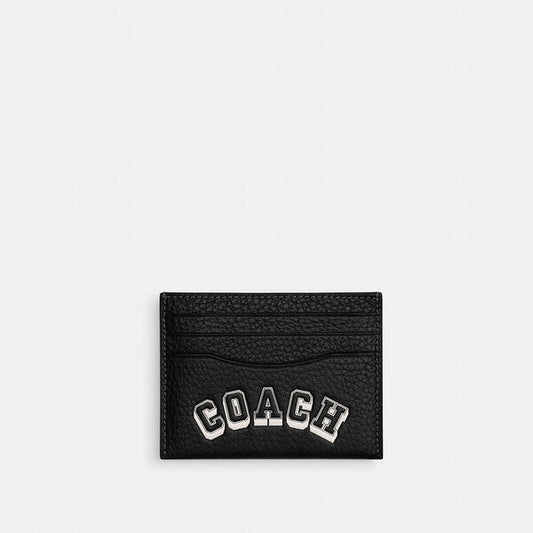 Image of Accessories. Productname: Slim Id Card Case With Varsity Motif in BLACK/CHALK colour by brand - Coach Outlet Australia