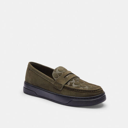 Image of Flats. Productname: Hybrid Loafer With Signature Print in OLIVE DRAB colour by brand - Coach Outlet Australia