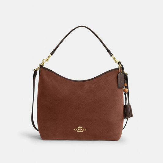 Image of Bags. Productname: Suede Laurel Large Shoulder Bag in im/vintage brown/maple colour by brand - Coach Outlet Australia