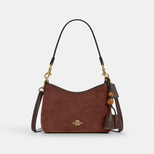 Image of Bags. Productname: Laurel Small Shoulder Bag With Tassels in im/vintage brown/maple colour by brand - Coach Outlet Australia