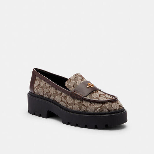 Image of Flats. Productname: Lucy Loafer In Signature Jacquard in OAK/MAPLE colour by brand - Coach Outlet Australia