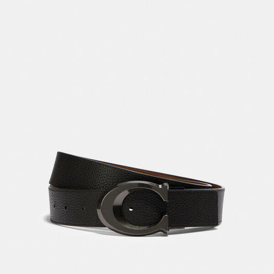 Image of Accessories. Productname: Signature Buckle Cut To in QB/BLACK/DARK SADDLE colour by brand - Coach Outlet Australia