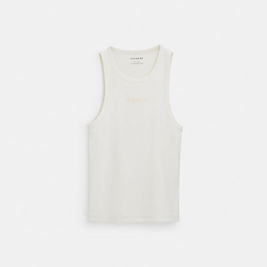 Image of a model wearing Tops. Productname: Tank Top in WHITE colour by brand - Coach Outlet Australia