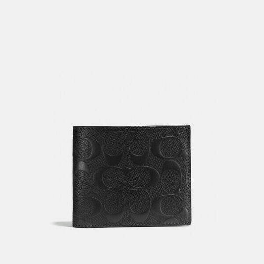 Image of Wallets & Money Clips. Productname: 3-In-1 Wallet In Signature Leather in BLACK colour by brand - Coach Outlet Australia