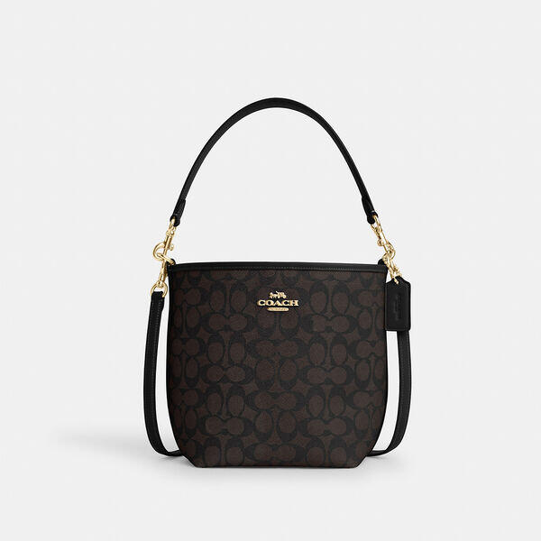 Image of Bags. Productname: City Bucket Bag In Signature Canvas in WALNUT/BLACK colour by brand - Coach Outlet Australia