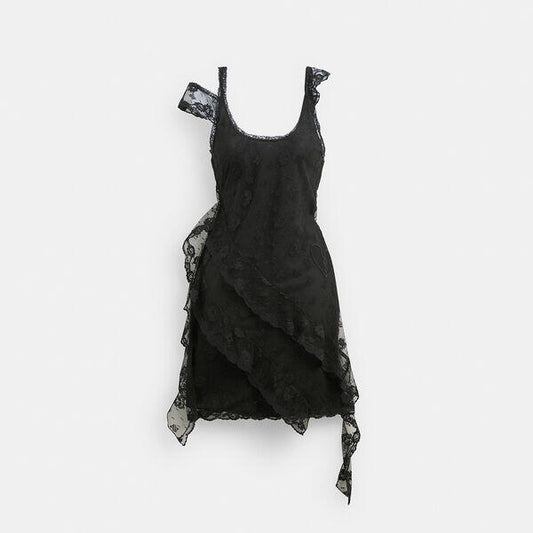 Image of Dresses. Productname: All Over Lace Mini Dress in BLACK colour by brand - Coach Outlet Australia