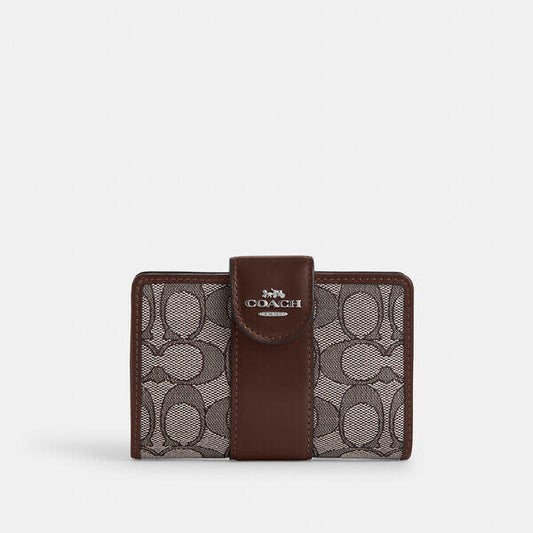 Image of Wallets & Money Clips. Productname: Medium Corner Zip Wallet In Signature Jacquard in SV/OAK/MAPLE colour by brand - Coach Outlet Australia