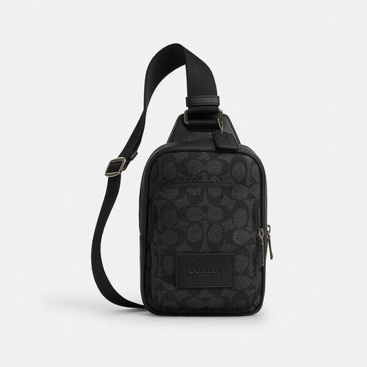 Image of Accessories. Productname: Racer Sling Pack In Signature Canvas in QB/CHARCOAL/BLACK colour by brand - Coach Outlet Australia