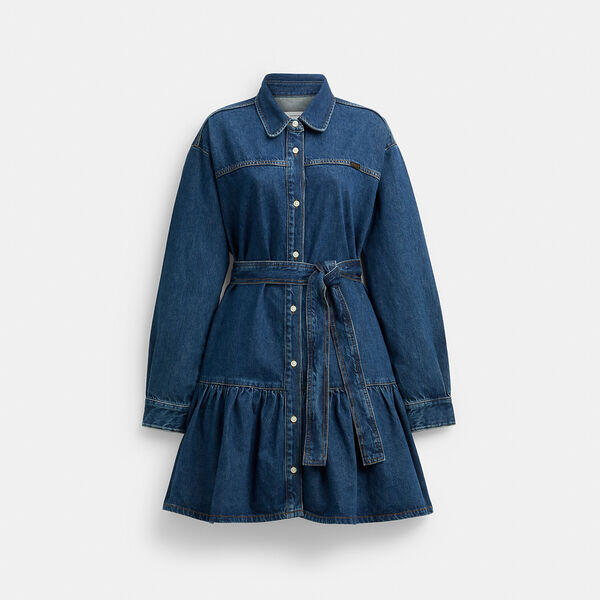 Image of a model wearing Denim. Productname: Denim Shirt Dress in DARK BLUE colour by brand - Coach Outlet Australia