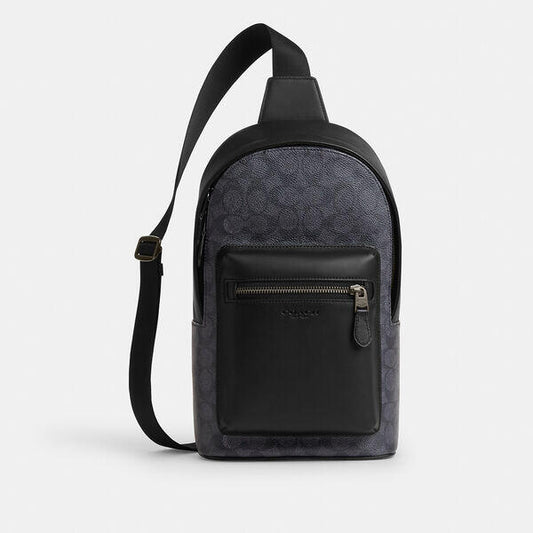 Image of Accessories. Productname: West Pack In Signature Canvas in QB/CHARCOAL/BLACK colour by brand - Coach Outlet Australia