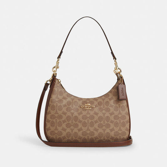 Image of Bags. Productname: Teri Hobo Bag In Signature Canvas in IM/TAN/BROWN colour by brand - Coach Outlet Australia