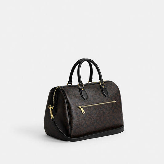 Image of Bags. Productname: Rowan Large Satchel Bag In Signature Canvas in IM/WALNUT/BLACK colour by brand - Coach Outlet Australia