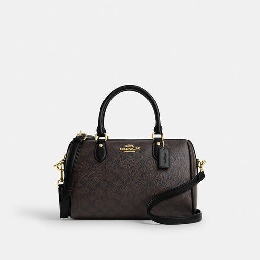 Image of Bags. Productname: Rowan Satchel Bag In Signature Canvas in IM/WALNUT/BLACK colour by brand - Coach Outlet Australia