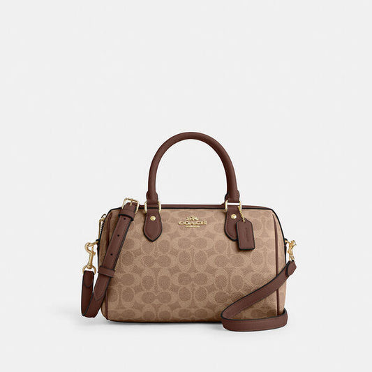 Image of Bags. Productname: Rowan Satchel Bag In Signature Canvas in IM/TAN/BROWN colour by brand - Coach Outlet Australia
