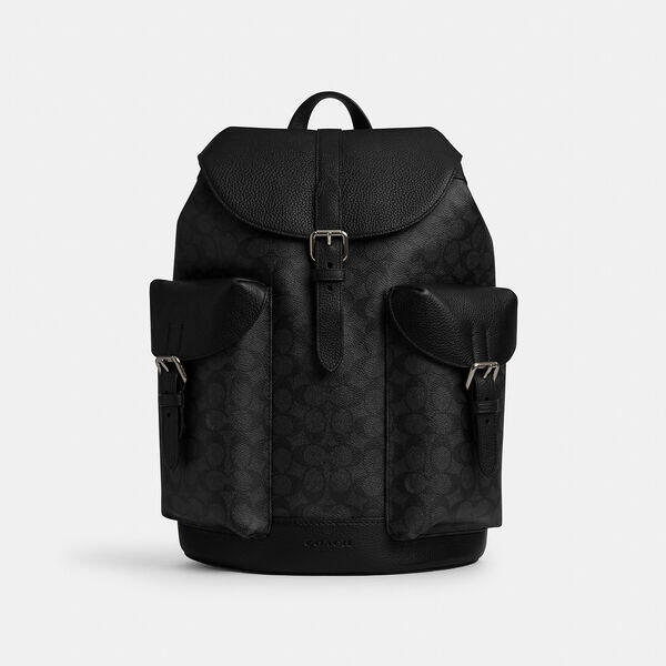 Image of Bags. Productname: Warner Backpack In Signature Canvas in CHARCOAL/BLACK colour by brand - Coach Outlet Australia