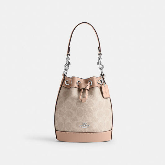Image of Bags. Productname: Mini Bucket Bag In Signature Canvas in SAND/TAUPE colour by brand - Coach Outlet Australia