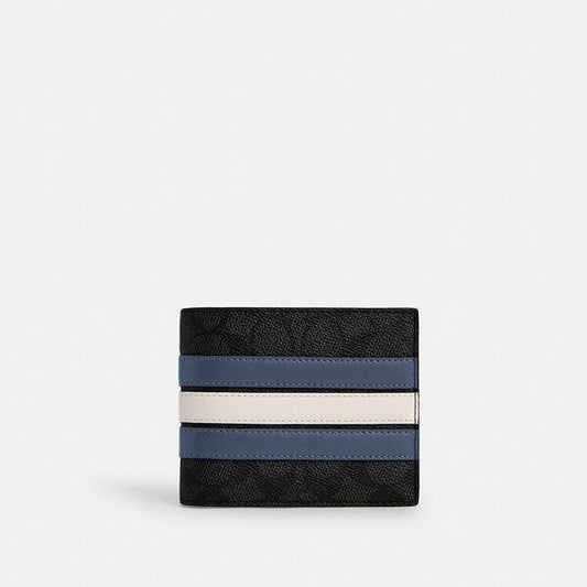 Image of Wallets & Money Clips. Productname: 3-In-1 Wallet In Signature Canvas With Varsity Stripe in CHARCOAL/DENIM/CHALK colour by brand - Coach Outlet Australia
