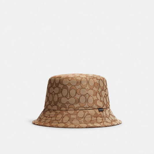 Image of Hats. Productname: Signature Jacquard Bucket Hat in KHAKI colour by brand - Coach Outlet Australia