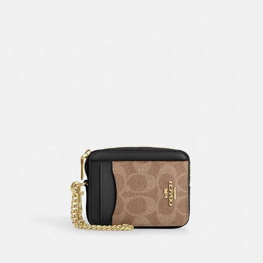 Image of Accessories. Productname: Zip Card Case In Signature Canvas in IM/TAN/BLACK colour by brand - Coach Outlet Australia