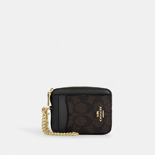 Image of Accessories. Productname: Zip Card Case In Signature Canvas in IM/WALNUT/BLACK colour by brand - Coach Outlet Australia