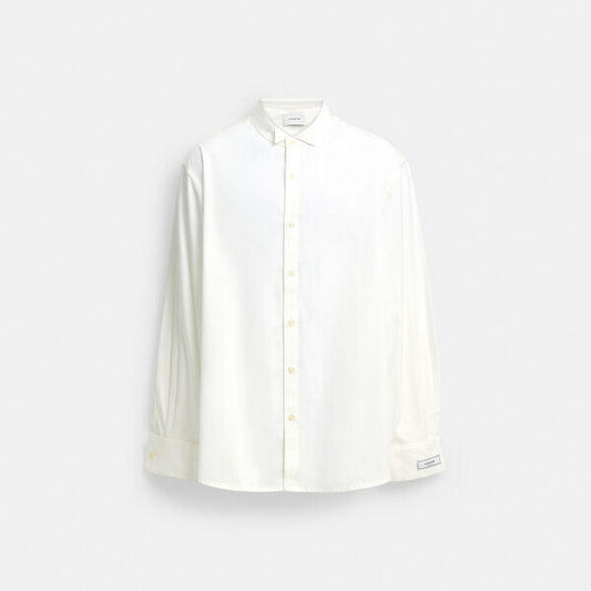 Image of a model wearing Tops. Productname: Tuxedo Shirt in IVORY colour by brand - Coach Outlet Australia