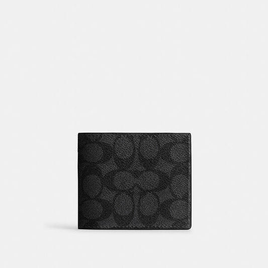 Image of Wallets & Money Clips. Productname: Id Billfold Wallet In Signature Canvas in QB/CHARCOAL/BLACK colour by brand - Coach Outlet Australia
