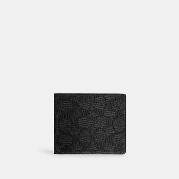 Image of Wallets & Money Clips. Productname: Coin Wallet In Signature Canvas in QB/CHARCOAL/BLACK colour by brand - Coach Outlet Australia
