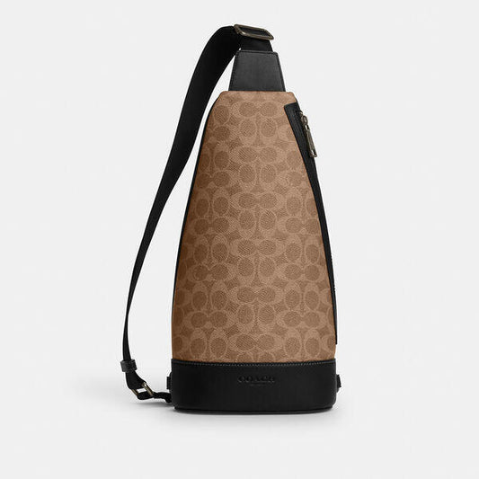 Image of Accessories. Productname: Dominic Sling Pack In Signature Canvas in QB/TAN/BLACK colour by brand - Coach Outlet Australia