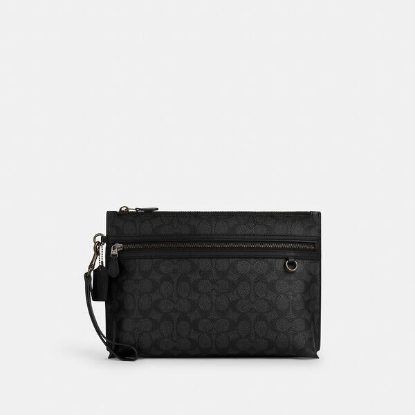 Image of Bags. Productname: Carry All Pouch In Signature Canvas in QB/CHARCOAL/BLACK colour by brand - Coach Outlet Australia