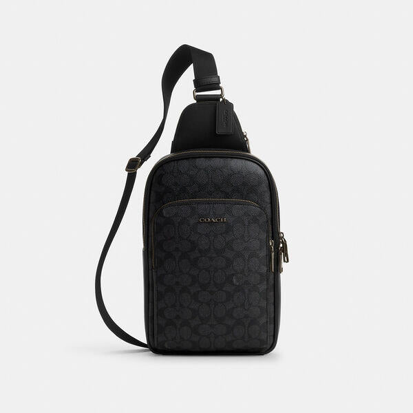 Image of Accessories. Productname: Ethan Pack In Signature Canvas in QB/CHARCOAL/BLACK colour by brand - Coach Outlet Australia