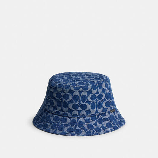 Image of Hats. Productname: Signature Denim Bucket Hat in DENIM colour by brand - Coach Outlet Australia
