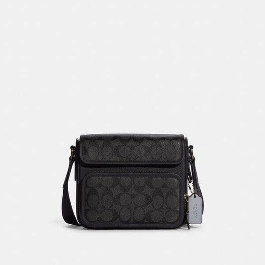 Image of Bags. Productname: Sullivan Flap Crossbody In Signature Canvas in BLACK/CHARCOAL colour by brand - Coach Outlet Australia