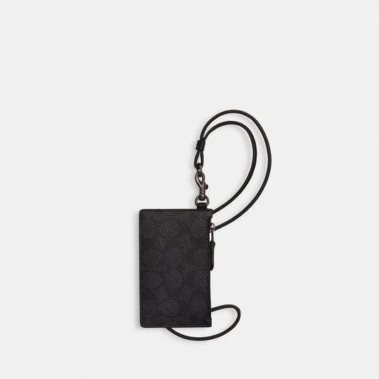 Image of Accessories. Productname: Zip Lanyard Card Case In Signature Canvas in QB/CHARCOAL/BLACK colour by brand - Coach Outlet Australia