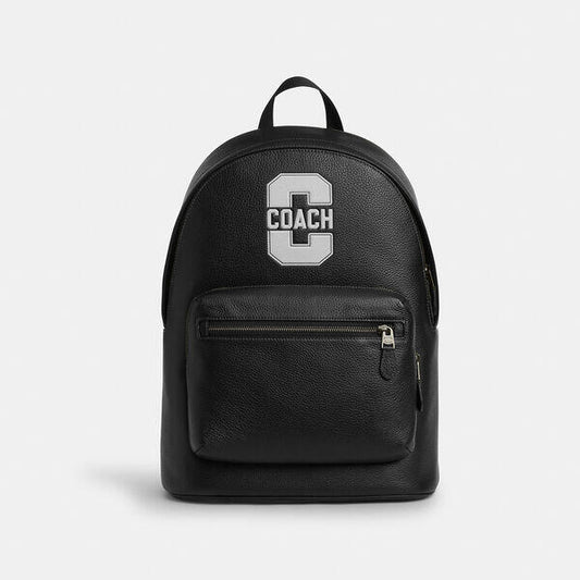 Image of Bags. Productname: West Backpack With Varsity Motif in BLACK/CHALK colour by brand - Coach Outlet Australia
