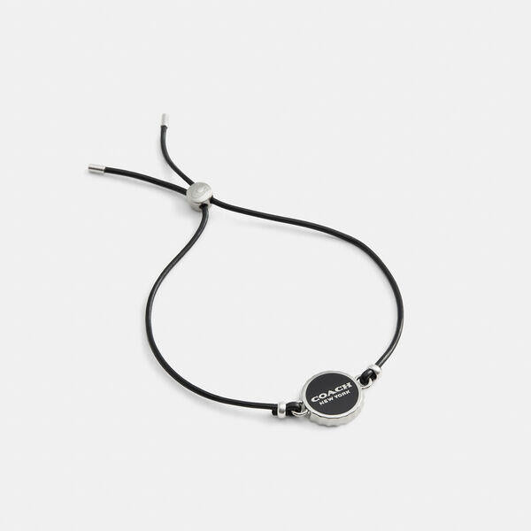 Image of Bracelets. Productname: Enamel Bottle Cap Black Leather Bracelet in SILVER/BLACK colour by brand - Coach Outlet Australia
