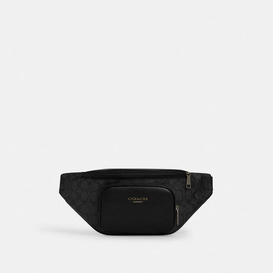 Image of Accessories. Productname: Racer Small Belt Bag In Signature Canvas in QB/CHARCOAL/BLACK colour by brand - Coach Outlet Australia