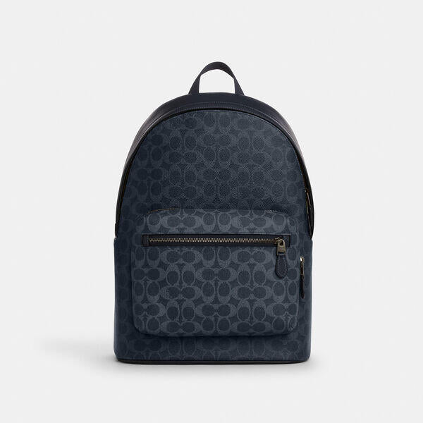 Image of Bags. Productname: West Backpack In Blocked Signature Canvas in DENIM/LIGHT DENIM colour by brand - Coach Outlet Australia