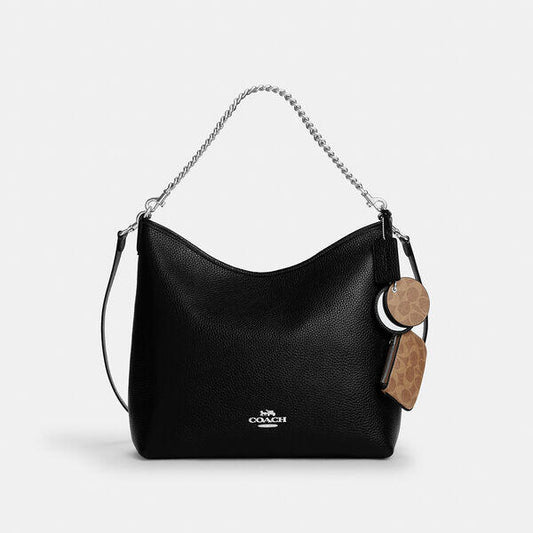 Image of Charms. Productname: Laurel Large Shoulder Bag With Mirror Charm and Pouch in SV/BLACK/TAN colour by brand - Coach Outlet Australia