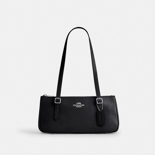 Image of Bags. Productname: Glazed Leather Asher Shoulder Bag in SV/BLACK colour by brand - Coach Outlet Australia