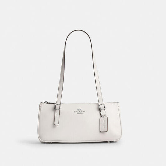 Image of Bags. Productname: Glazed Leather Asher Shoulder Bag in SV/CHALK colour by brand - Coach Outlet Australia