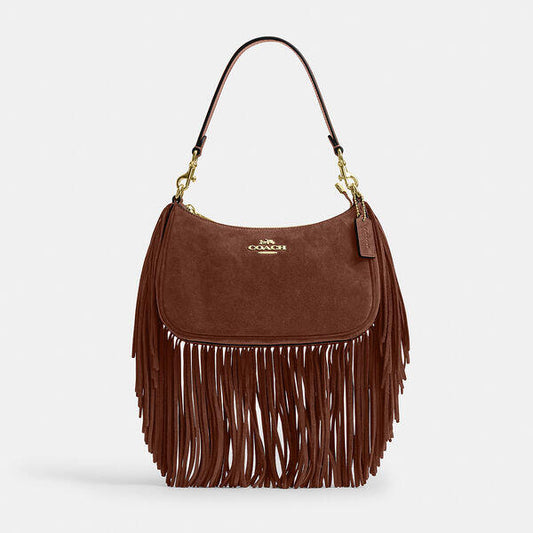Image of Bags. Productname: Teri Shoulder Bag With Fringe in IM/Vintage Brown colour by brand - Coach Outlet Australia