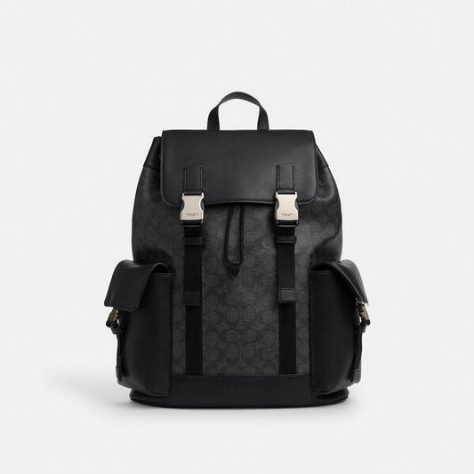Image of Bags. Productname: Clark Backpack In Signature Canvas in QB/CHARCOAL/BLACK colour by brand - Coach Outlet Australia