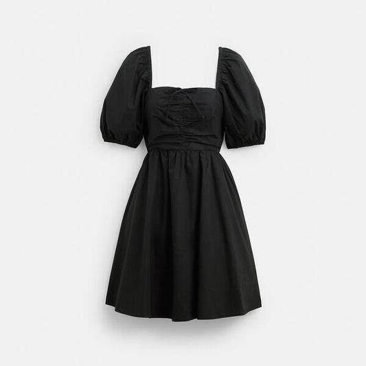 Image of Dresses. Productname: Short Dress With Puff Sleeves In Organic Cotton in BLACK colour by brand - Coach Outlet Australia